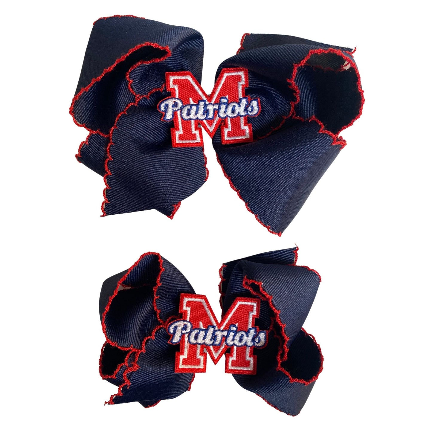 Navy Scallop Embroidered Patch Bow